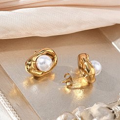 304 Stainless Steel & ABS Plastic Pearl Stud Earrings&nbsp;SA-CBA2696-36G