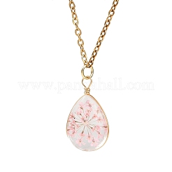 Glass & Dried Flower Teardrop Pendant Necklace & Stud Earring Sets&nbsp;SJEW-JS01340
