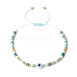 Handmade Evil Eye Lampwork & Glass Seed Beads Braided Bead Bracelets for Women&nbsp;BJEW-JB12363
