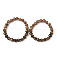 2Pcs 2 Styles Natural Tiger Eye & Wood Round Beaded Stretch Bracelets Sets for Men Women&nbsp;BJEW-JB12350
