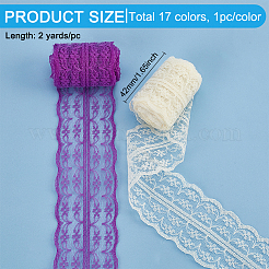 17Pcs 17 Colors Polyester Floral Lace Trims&nbsp;SRIB-BC0001-10