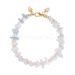Cherry Quartz Glass & Natural Aquamarine Chips Beaded Bracelets for Women&nbsp;BJEW-JB12526-02