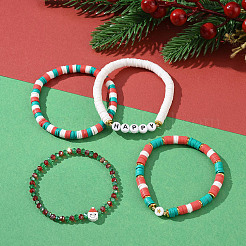 4Pcs 4 Style Polymer Clay Heishi Surfer Stretch Bracelets Set&nbsp;BJEW-TA00261