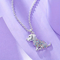 Alloy Colorful Rhinestone Cute Dog Pendant Necklaces&nbsp;FS-WG0BEF0-01