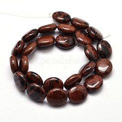 Flat Round Natural Mahogany Obsidian Bead Strands&nbsp;G-L291-14