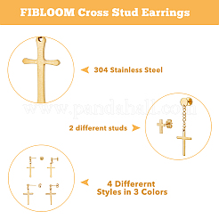 24Pcs 12 Style Stainless Steel Cross Stud Earrings with 304 Stainless Steel Pins for Women Men&nbsp;EJEW-FI0002-06