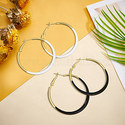 4 Pairs 2 Colors Alloy Enamel Hoop Earrings&nbsp;EJEW-GO0002-01