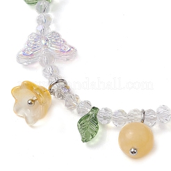 Dyed Natural Mixed Stone & Glass Beaded Stretch Bracelet with Flower Charms&nbsp;BJEW-JB10176-04