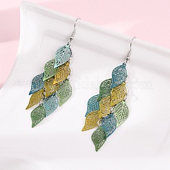 430 Stainless Steel Leaf Dangle Earrings&nbsp;EJEW-A137-10P-01