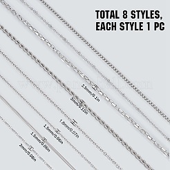 8Pcs 8 Styles 304 Stainless Steel Chain Necklaces Set&nbsp;NJEW-SC0001-07