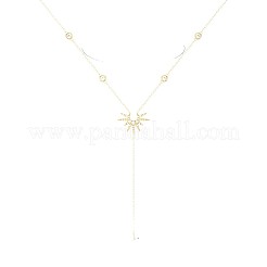 Brass Pave Clear Cubic Zirconia Sun Teardrop Tassel Y Necklaces for Women&nbsp;FS-WG5D0D0-01