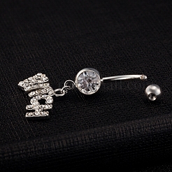 Platinum Plated Piercing Jewelry Brass Cubic Zirconia Navel Ring Navel Ring Belly Rings&nbsp;AJEW-EE0001-07