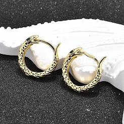 Snake Brass Micro Pave Cubic Zirconia Hoop Earrings&nbsp;EJEW-H157-07G