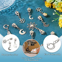 18Pcs 9 Styles Alloy Replacement Zipper Sliders with Sun Moon Star Charms&nbsp;HJEW-TAC0088