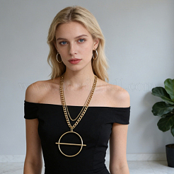 Minimalist Alloy Circle Bar Pendant Double Layer Necklaces for Casual&nbsp;IF7222-2