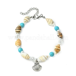 Handmade Shell & Synthetic Turquoise Beaded Bracelets for Women&nbsp;BJEW-TA00570