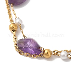 Nuggets Natural Amethyst & Imitation Pearl Multi-Strand Bracelets&nbsp;BJEW-P326-02A-G