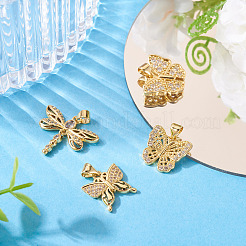 4Pcs 4 Styles Brass Micro Pave Clear Cubic Zirconia Pendants&nbsp;KK-TA0002-84