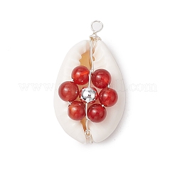 7Pcs 7 Styles Natural Stone Beaded Flower Copper Wire Wrapped Natural Cowrie Shell Pendants&nbsp;PALLOY-JF03440-02