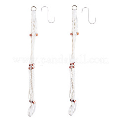 2Pcs Handmade Macrame Polyester with Wood Bead Plant Hanger&nbsp;AJEW-HS0001-47A