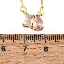 Brass Pave Cubic Zirconia Rectangle & Teardrop Pendant Cable Chain Necklaces&nbsp;KK-CBAB173-05G-09