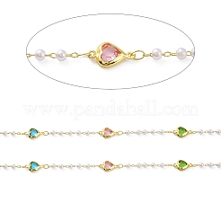 Colorful Glass Heart Link Chains with ABS Plastic Pearl Beaded&nbsp;CHC-C001-05G