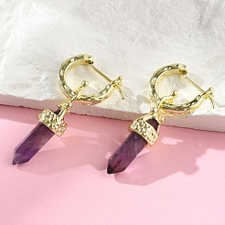 Natural Amethyst Hoop Earrings&nbsp;EJEW-P306-01G-10