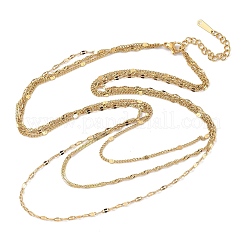 304 Stainless Steel 3 Layer Chain Necklaces for Women&nbsp;NJEW-Q027-01G