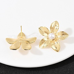 Brass Flower Stud Earrings&nbsp;EJEW-C152-07D-G