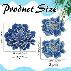 3Pcs 2 Styles Peony Pattern Polyester Fabrics Computerized Embroidery Cloth Sew on Patches&nbsp;PATC-ME0001-27