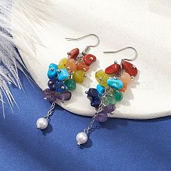 Natural Mixed Gemstone Chips Cluster Earrings&nbsp;EJEW-JE05467