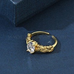 Brass Pave Clear Single Cubic Zirconia Cuff Open Rings&nbsp;RJEW-H268-01G