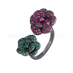 Brass Micro Pave Cubic Zirconia Cuff Open Rings for Women&nbsp;FS-WG7E1F3-01