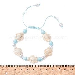 Adjustable Synthetic Turquoise & Natural Howlite Braided Bead Bracelets for Womem&nbsp;BJEW-JB13654