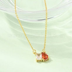 Brass Pave Cubic Zirconia Rectangle & Teardrop Pendant Cable Chain Necklaces&nbsp;KK-CBAB173-05G-03