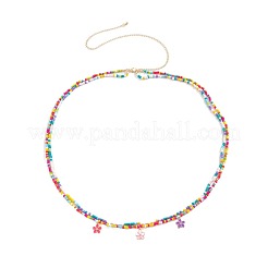 Bohemian Alloy Enamel Flower Charm & Colorful Glass Seed Beaded Double Layer Waist Belly Chains for Women&nbsp;FS-WG951EA-01