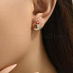 Brass Clear Cubic Zirconia Moon Stud Earrings&nbsp;LV9969