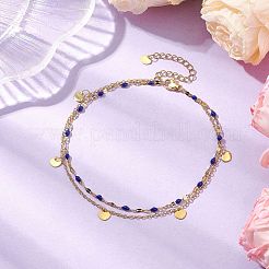 304 Stainless Steel Double Layer Chain Anklets&nbsp;AJEW-AN00632-01