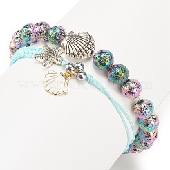 2Pcs 2 Style Natural Lava Rock & Synthetic Hematite Stretch Bracelets Set with Alloy Shell&nbsp;BJEW-JB08028