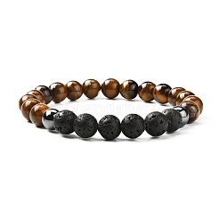 Natural Tiger Eye & Lava Rock & Synthetic Hematitie Beads Stretch Bracelet Set&nbsp;BJEW-JB07030