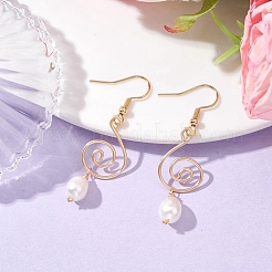 Left and Right Natural Pearl Dangle Earrings&nbsp;EJEW-JE05678