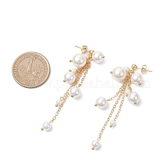 Brass Shell Pearl Round Dangle Stud Earrings&nbsp;EJEW-TA00729