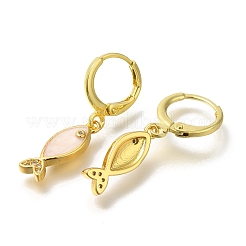 Brass Clear Cubic Zirconia Hoop Earrings&nbsp;EJEW-M045-02G-02