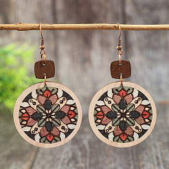 Bohemian Printed Wood & Zinc Alloy Dangle Earrings&nbsp;WG1476A-01