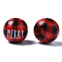 Painted Natural Wood European Beads&nbsp;WOOD-S057-037