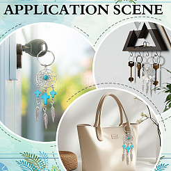 20Pcs 2 Colors Woven Net/Web with Feather Alloy Gemstone Keychain&nbsp;KEYC-MA00001