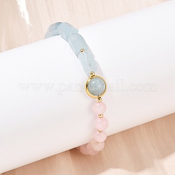 Natural Mixed Stone with Brass Round & Prism Beaded Bracelets for Women&nbsp;BJEW-G752-01G