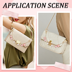 1Pc Oval Porcelain & Brass & Alloy Pink Bowknot Charm Paperclip Chain Bag Decorative Chains&nbsp;HJEW-SC0003-33