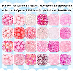 576Pcs 24 Style Transparent & Crackle & Fluorescent & Spray Painted & Frosted & Opaque & Rainbow Acrylic Imitation Pearl Beads&nbsp;DIY-HY0001-35C
