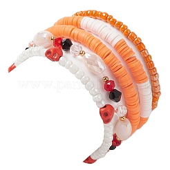 5Pcs 5 Style Dyed Synthetic Turquoise Skull & Polymer Clay Heishi & Glass Beaded Stretch Bracelets Set&nbsp;BJEW-JB09430